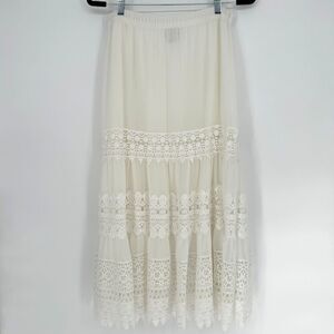 Chicos Womens Maxi Skirt Size 0P 4P White Lace Coquette Cottage Boho Coastal